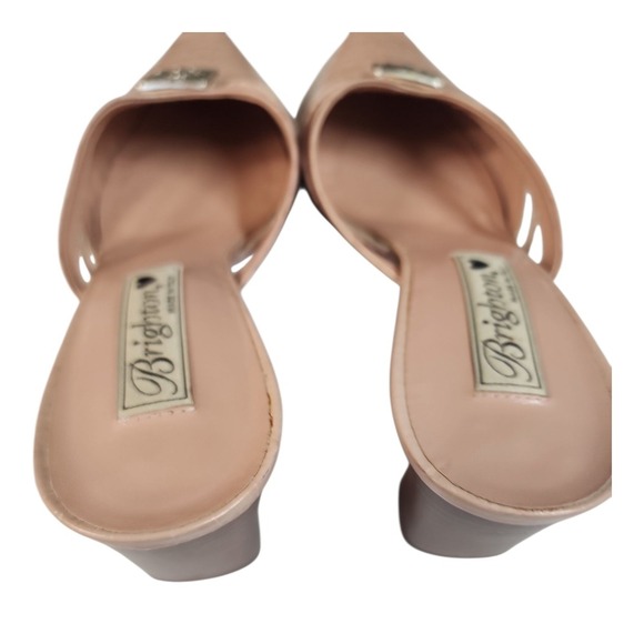 Brighton Italy Tricy Mules Sz 9W Pink Croc Pointed Toe Kitten Heels Slip On Shoe - Picture 2 of 8